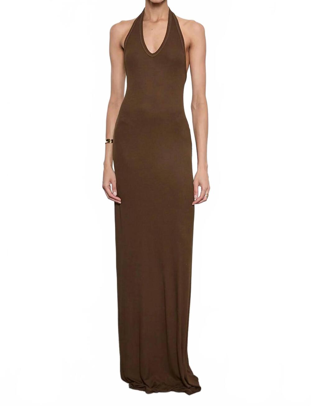 NEW ENZA COSTA silk rib halter maxi dress in chocolate